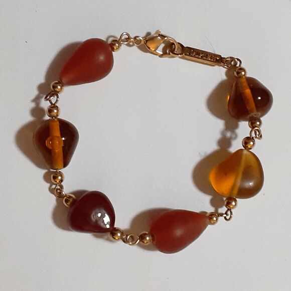 Vintage Napier soft peachy pink gold tone beaded bracelet 8" - Picture 2 of 2